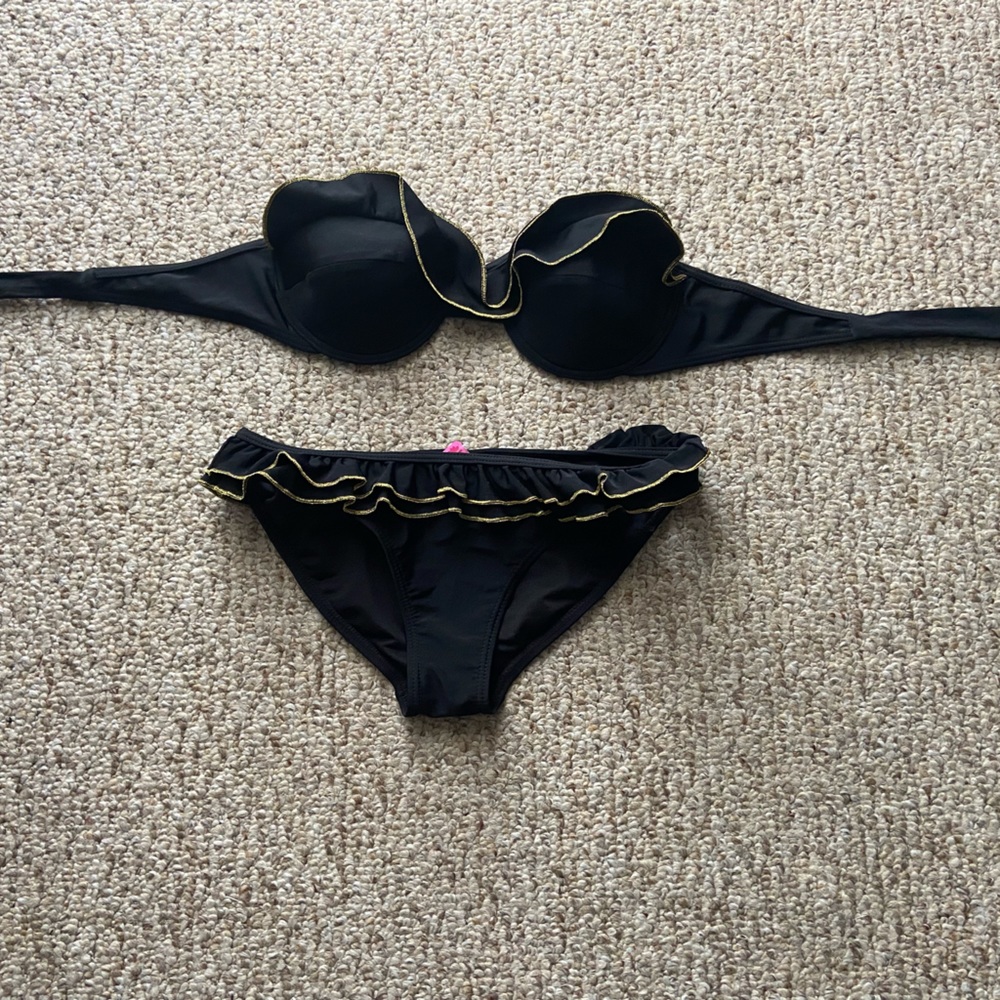 NWT Xhilaration black with gold trim 2pc bathing suit.  Sz M